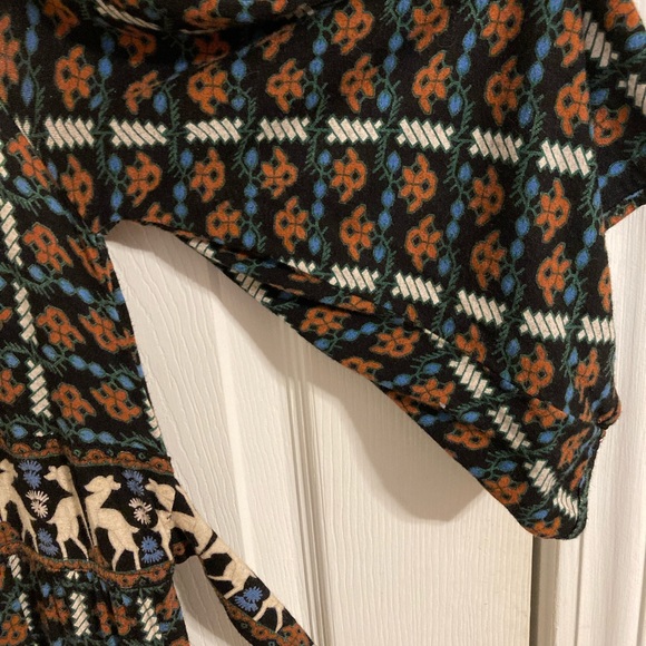 Manoush Tie-Waist Bohemian Vintage Cottagecore Whimsigoth Boho Deer Print Dress - Picture 6 of 11